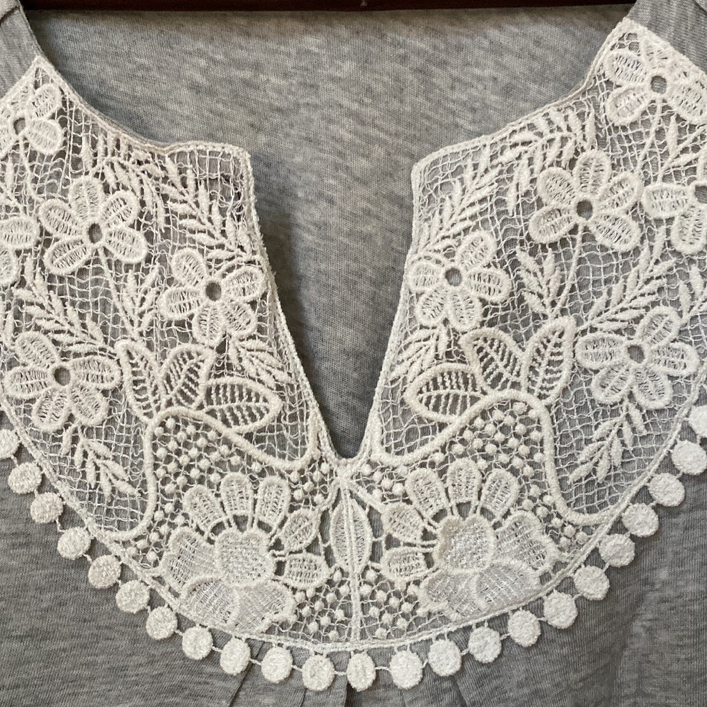 Loft Split Neck Lace Front Flutter Sleeves Top - image 3